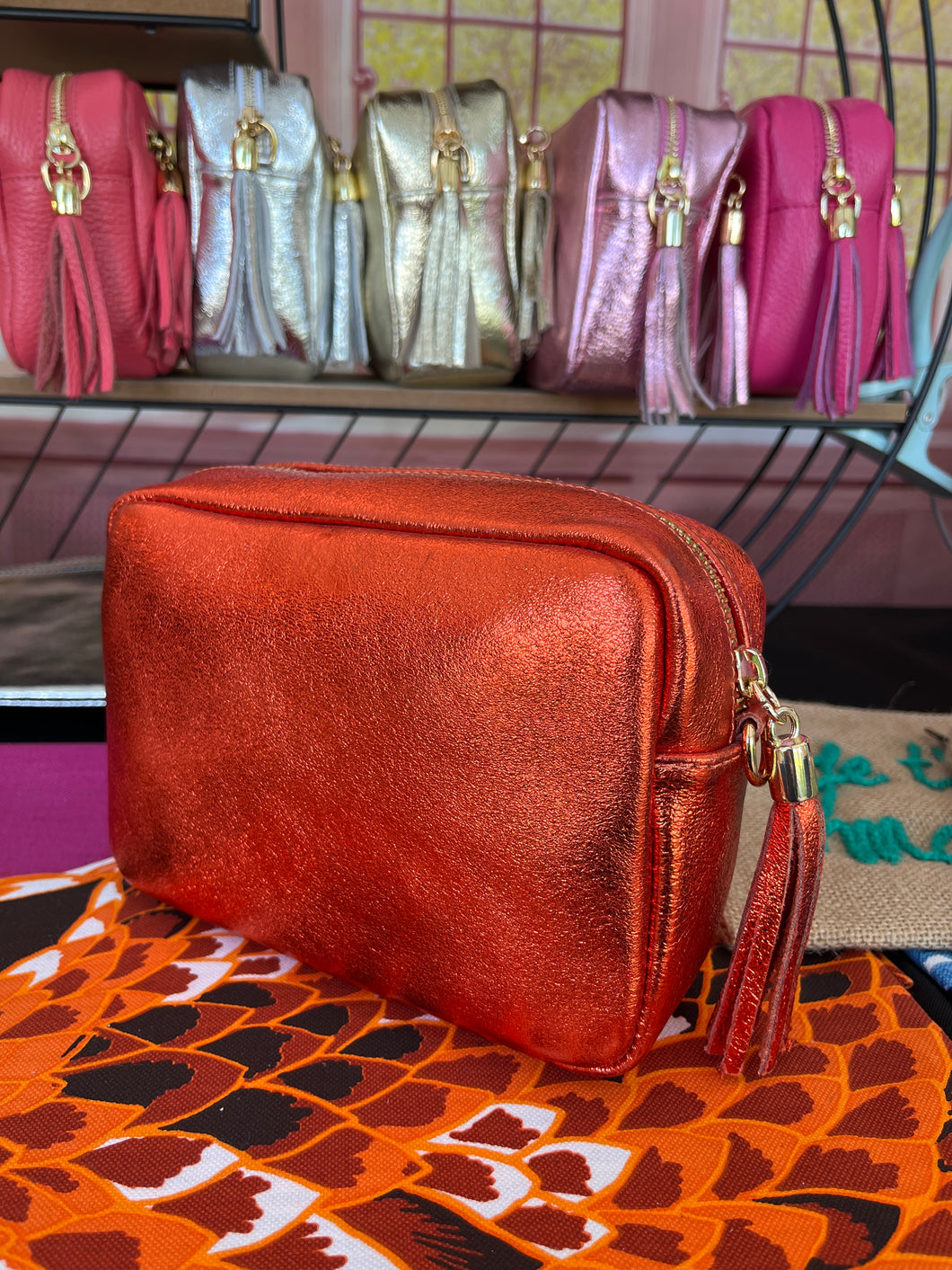 Ledertasche orange metallic