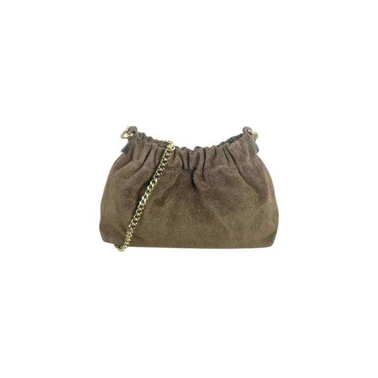 Beuteltasche aus echtem Wildleder Taupe