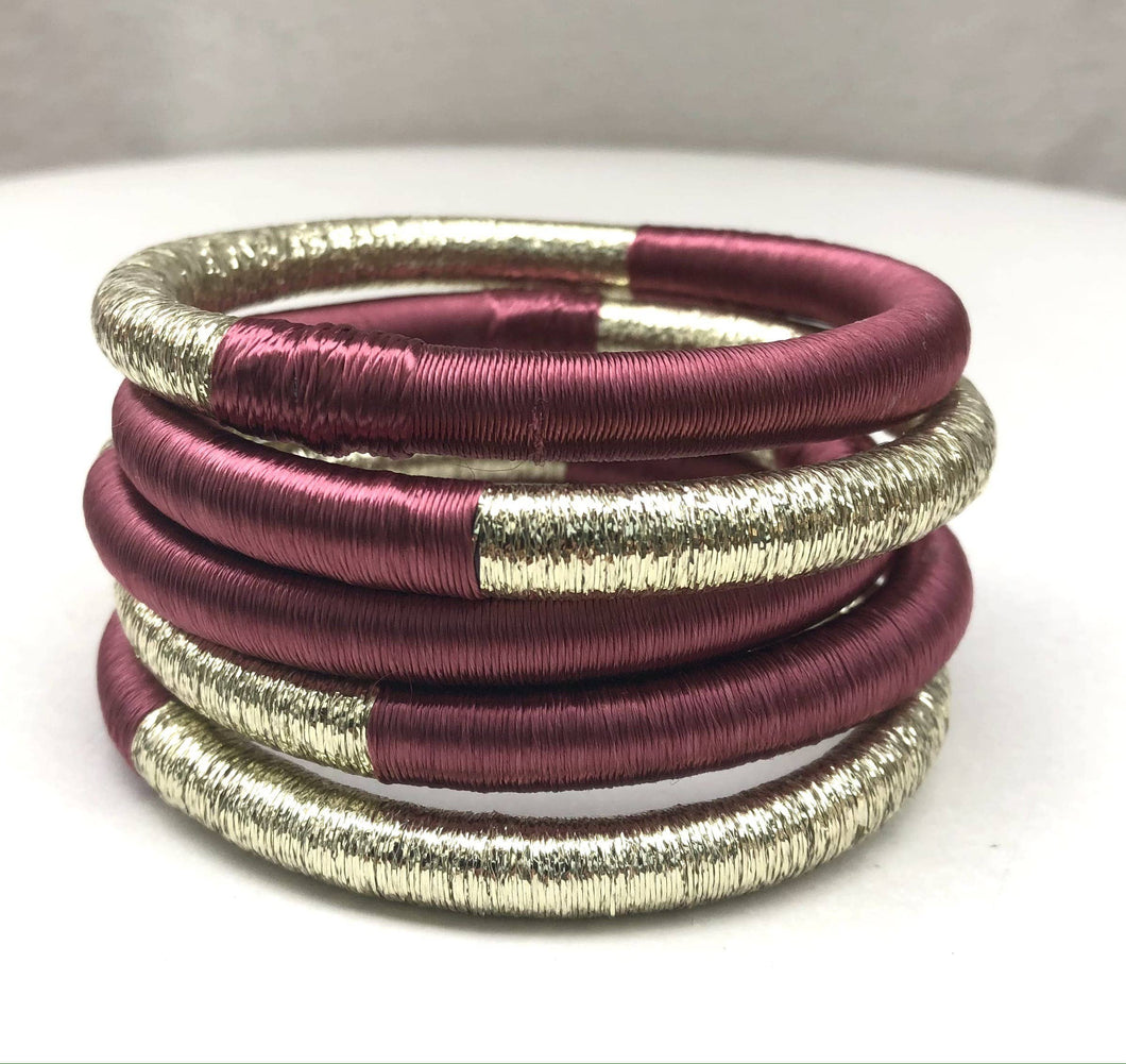 Bicolor Silk Bangle - Wine/gold
