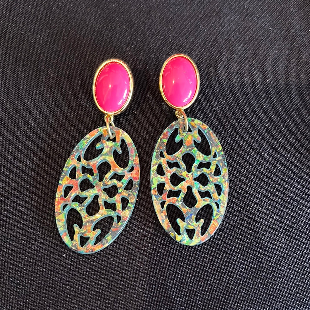 Cabochon mit Lasercut Anhänger - Schimmer/pink